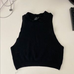 Black Ribbed Sleeveless Crop Top